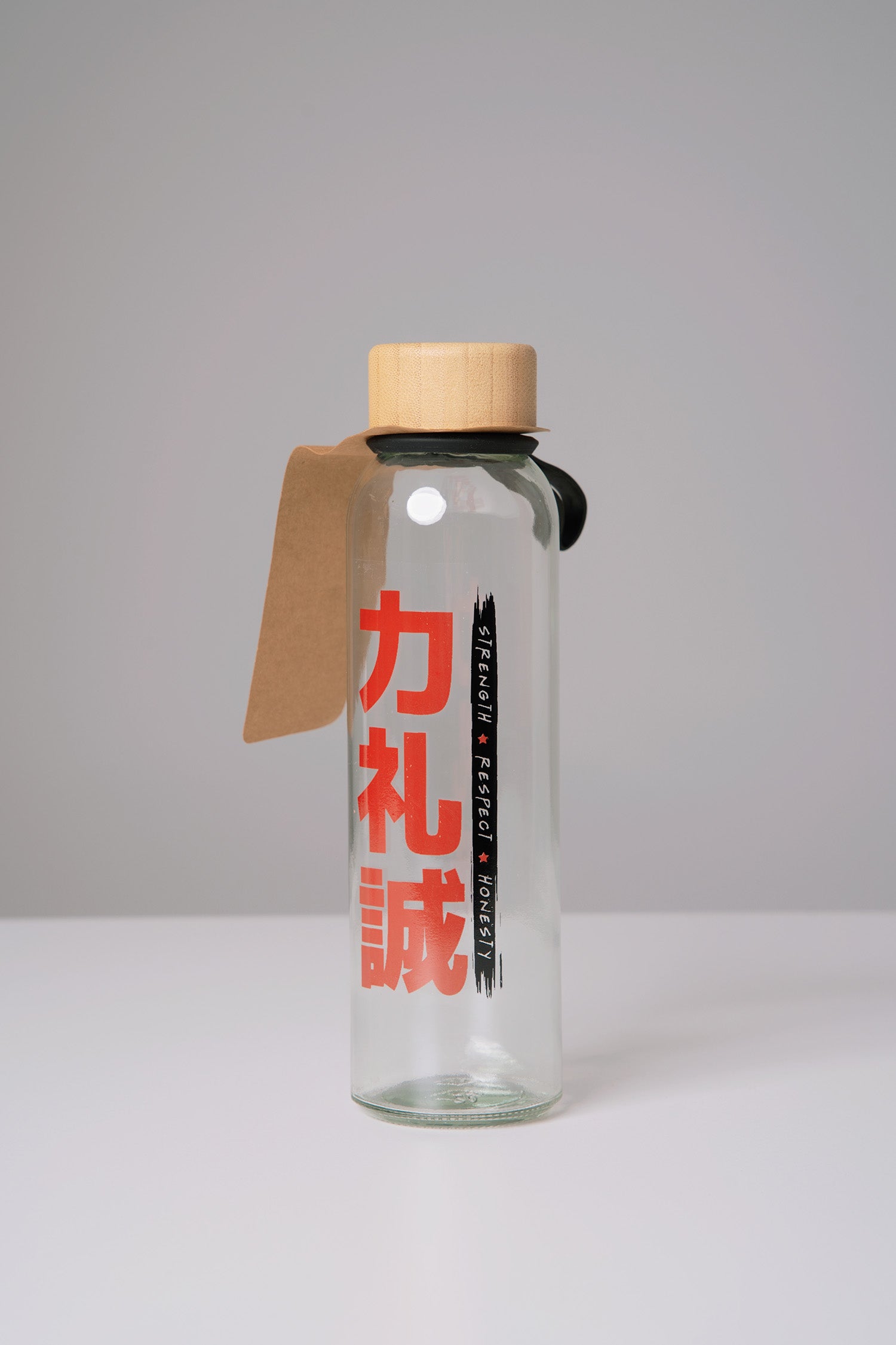 Meteor boca, staklena sa bambusovim poklopcem i japanskim natpisom