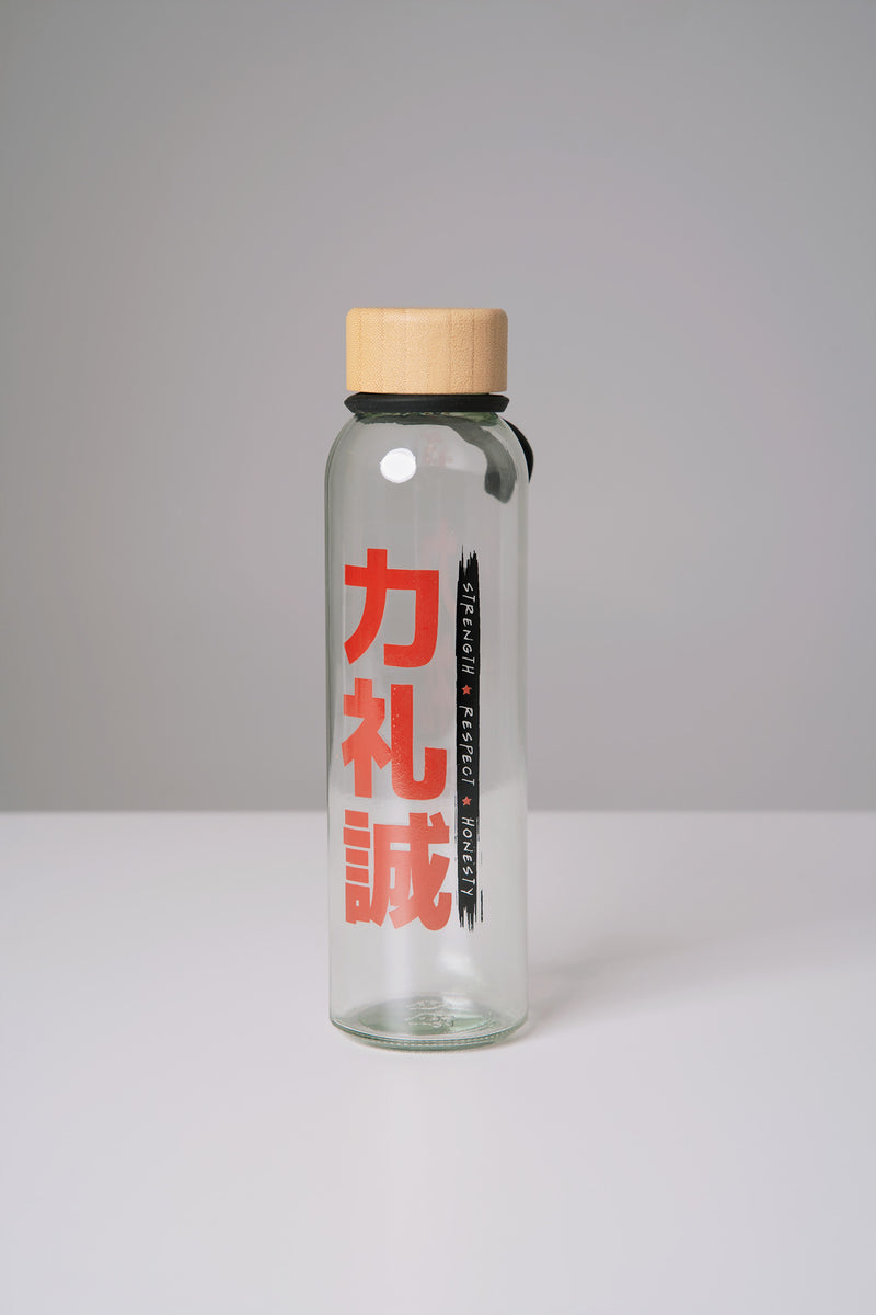 Meteor boca, staklena sa bambusovim poklopcem i japanskim natpisom